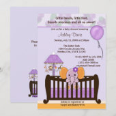 ELEPHANT Baby shower Invitation Wieg PAARS CJ-E Kaart (Voorkant / Achterkant)