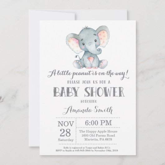 Elephant Baby shower Invitation Yellow and Grey Kaart (Voorkant)