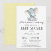 Elephant Baby shower Invitation Yellow and Grey Kaart (Voorkant / Achterkant)