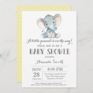 Elephant Baby shower Invitation Yellow and Grey Kaart