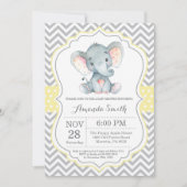 Elephant Baby shower Invitation Yellow and Grey Kaart (Voorkant)