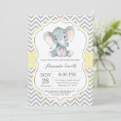 Elephant Baby shower Invitation Yellow and Grey Kaart (Staand voorkant)