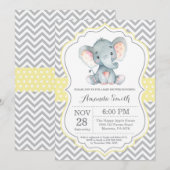 Elephant Baby shower Invitation Yellow and Grey Kaart (Voorkant / Achterkant)