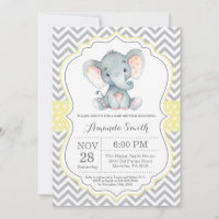 Elephant Baby shower Invitation Yellow and Grey