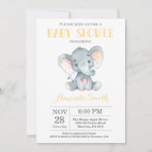 Elephant Baby shower Invitation Yellow and Grey Kaart (Voorkant)