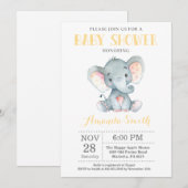 Elephant Baby shower Invitation Yellow and Grey Kaart (Voorkant / Achterkant)