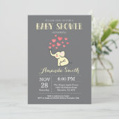 Elephant Baby shower Invitation Yellow and Grey Kaart (Staand voorkant)