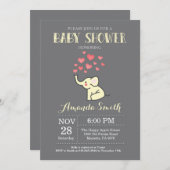 Elephant Baby shower Invitation Yellow and Grey Kaart (Voorkant / Achterkant)