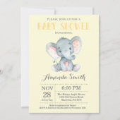 Elephant Baby shower Invitation Yellow and Grey Kaart (Voorkant)