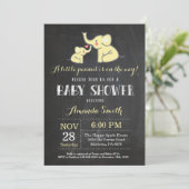 Elephant Baby shower Invitation Yellow and Grey Kaart (Staand voorkant)