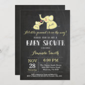 Elephant Baby shower Invitation Yellow and Grey Kaart (Voorkant / Achterkant)