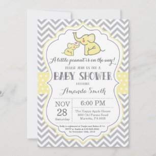 Elephant Baby shower Invitation Yellow and Grey Kaart
