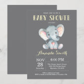 Elephant Baby shower Invitation Yellow and Grey Kaart (Voorkant / Achterkant)