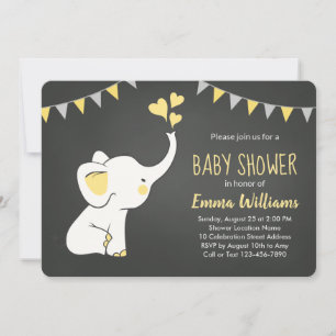 Elephant Baby shower Invitation Yellow Grey Black Kaart