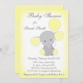 Elephant Baby shower Invitation Yellow Grey Kaart (Voorkant / Achterkant)