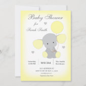 Elephant Baby shower Invitation Yellow Neutraal Kaart (Voorkant)