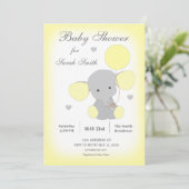 Elephant Baby shower Invitation Yellow Neutraal Kaart (Staand voorkant)