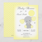 Elephant Baby shower Invitation Yellow Neutraal Kaart (Voorkant / Achterkant)
