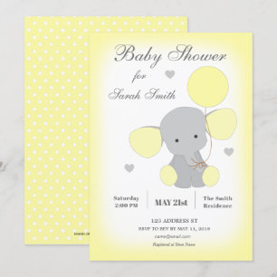 Elephant Baby shower Invitation Yellow Neutraal Kaart