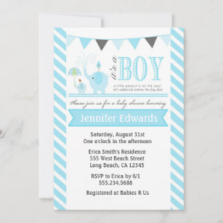 Elephant Baby Shower Invitations Boy nodigt blauw  Kaart