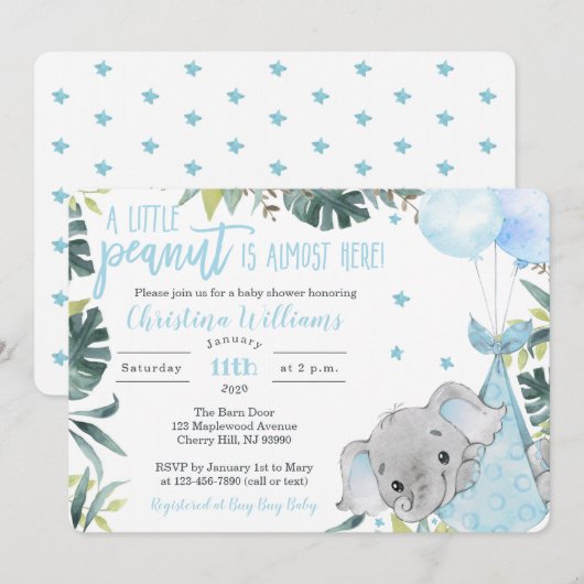 Elephant Baby Shower Invitations for a Boy Kaart (Voorkant / Achterkant)