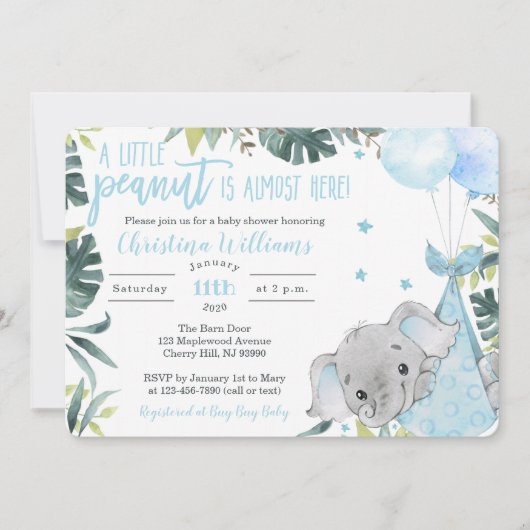 Elephant Baby Shower Invitations for a Boy Kaart (Voorkant)