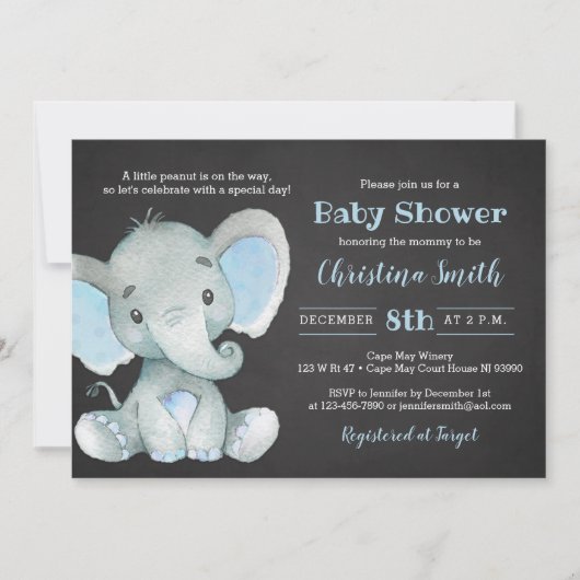 Elephant Baby Shower Invitations for a Boy Kaart (Voorkant)