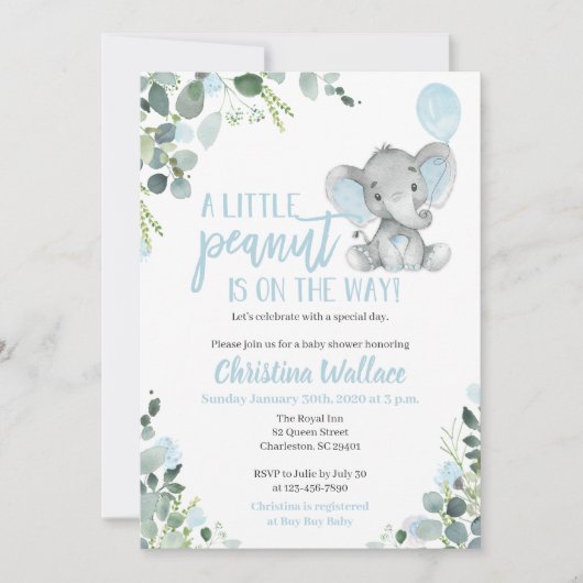 Elephant Baby Shower Invitations for a Boy Kaart (Voorkant)
