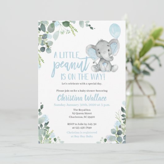 Elephant Baby Shower Invitations for a Boy Kaart (Staand voorkant)