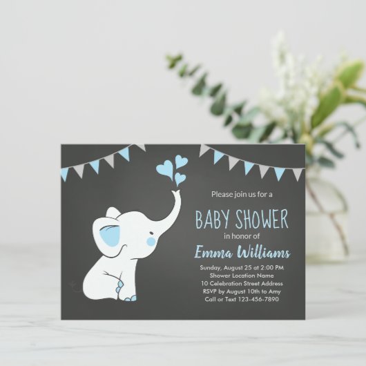 Elephant Baby Shower Invitations for a Boy Kaart (Staand voorkant)