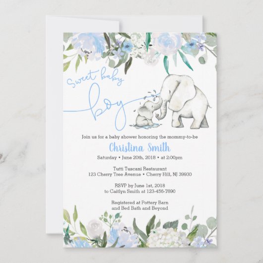 Elephant Baby Shower Invitations for a Boy Kaart (Voorkant)