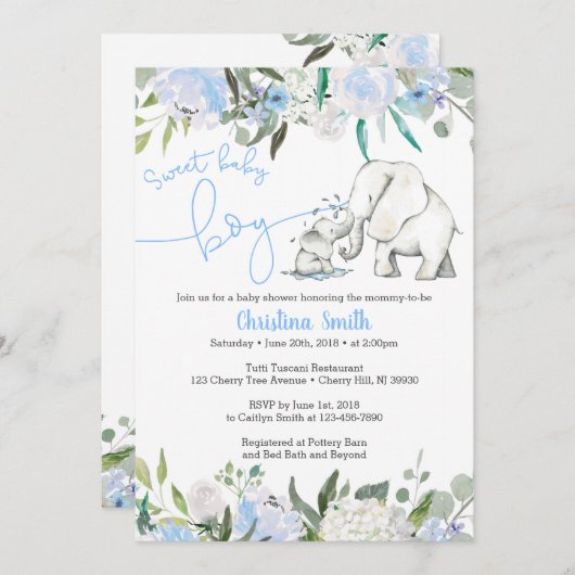 Elephant Baby Shower Invitations for a Boy Kaart (Voorkant / Achterkant)