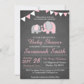 Elephant Baby Shower Invitations for a Girl Kaart (Voorkant)