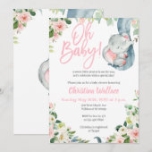 Elephant Baby Shower Invitations for a Girl Kaart (Voorkant / Achterkant)