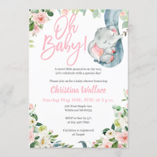 Elephant Baby Shower Invitations for a Girl Kaart