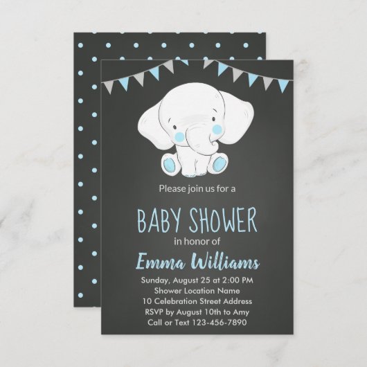 Elephant Baby Shower Invitations for Boy Kaart (Voorkant / Achterkant)