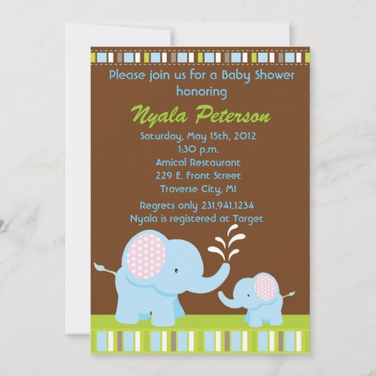 Elephant Baby Shower Invitations for Boy Kaart (Voorkant)
