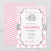 Elephant Baby Shower Invitations for Girl Kaart (Voorkant / Achterkant)