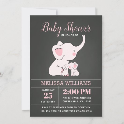 Elephant Baby Shower Invitations for Girl Kaart (Voorkant)