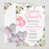 Elephant Baby Shower Invitations for Girls Kaart (Voorkant / Achterkant)