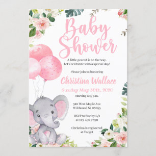 Elephant Baby Shower Invitations for Girls Kaart