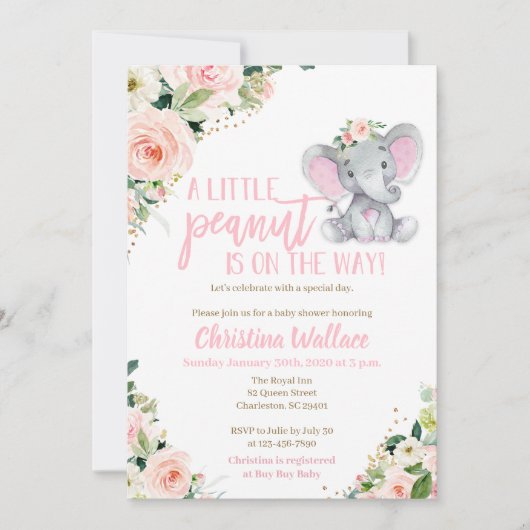 Elephant Baby Shower Invitations for Girls Kaart (Voorkant)