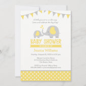 Elephant Baby Shower Invitations | Geel en grijs Kaart (Voorkant)