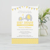 Elephant Baby Shower Invitations | Geel en grijs Kaart (Staand voorkant)