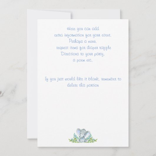 Elephant Baby Shower Invitations Kaart (Achterkant)