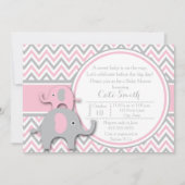 Elephant Baby Shower Invitations, Roze en grijs Kaart (Voorkant)