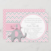 Elephant Baby Shower Invitations, Roze en grijs Kaart (Voorkant / Achterkant)
