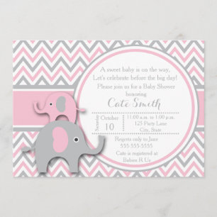 Elephant Baby Shower Invitations, Roze en grijs Kaart