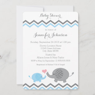 Elephant Baby shower Invite   Blauwe grijze Chevro Kaart