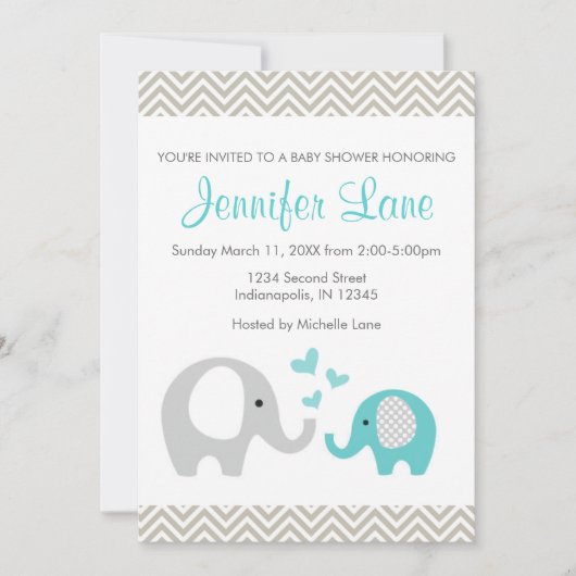 Elephant Baby shower Invite Boy Kaart (Voorkant)